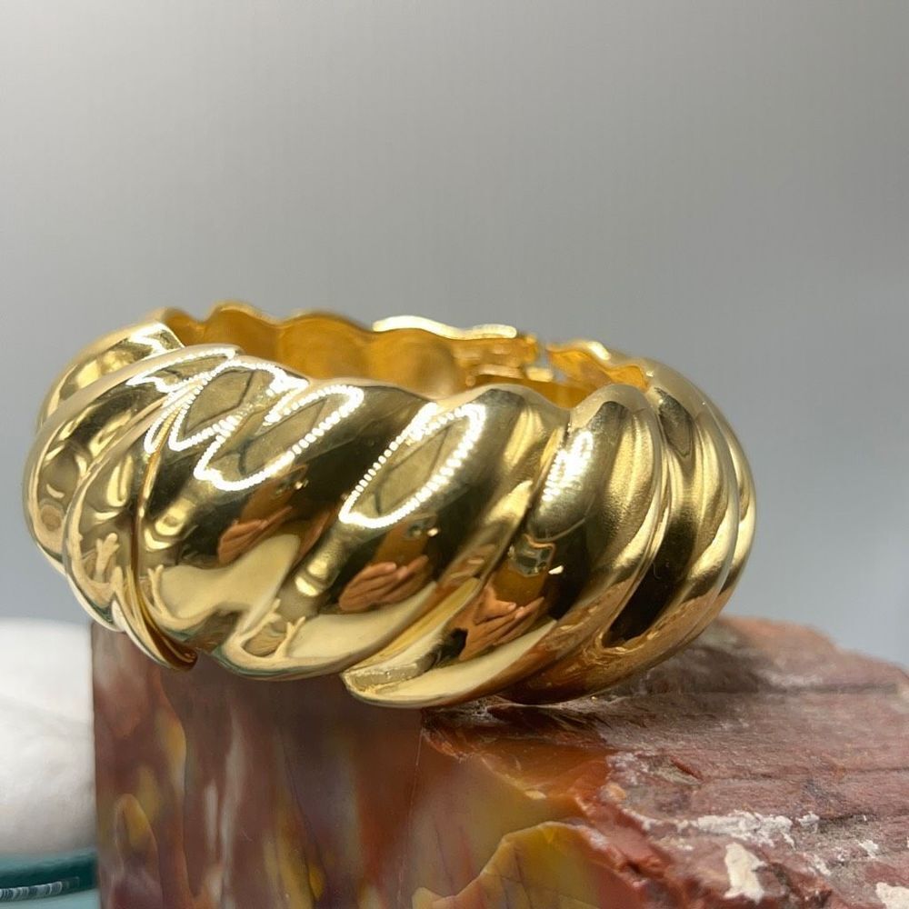 Polished Gold Twist Bangle Hinged Bracelet Kennet… - image 3